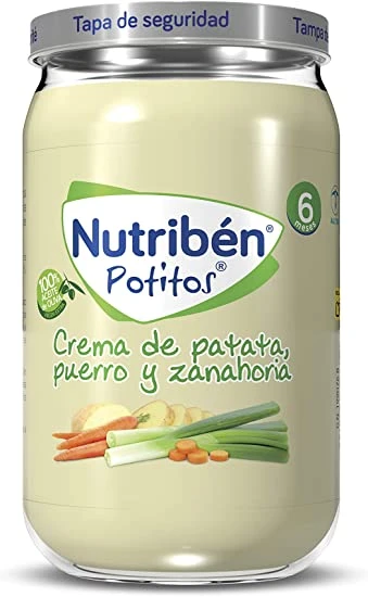 Nutribén Potitos Crema de Patatas, Puerro y Zanahoria, Desde Los 6 Meses Pack de 6 x 235gr