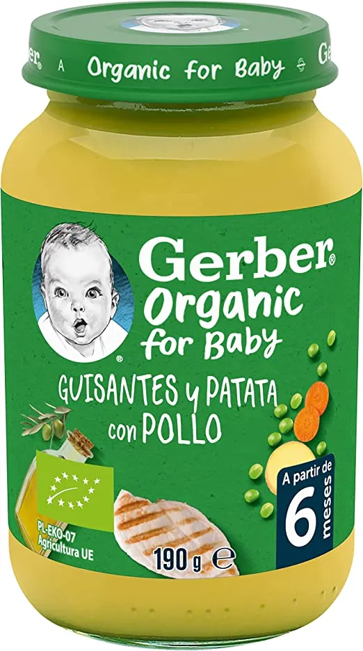 Gerber Organic Potitos Guisantes Patata Pollo, a partir de 6 meses, 6 x 190g