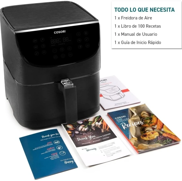 Freidora de Aire 5,5 L, Air Fryer con 100 Recetas en Español