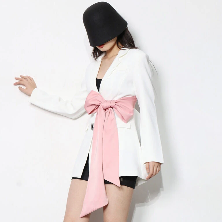 TWOTWINSTYLE Casual patchwork bowknot blazers for women notched collar long sleeve slim female korean fashion clothing