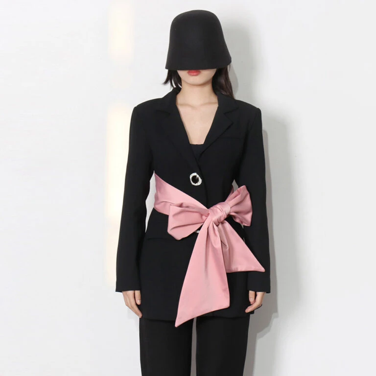 TWOTWINSTYLE Casual patchwork bowknot blazers for women notched collar long sleeve slim female korean fashion clothing