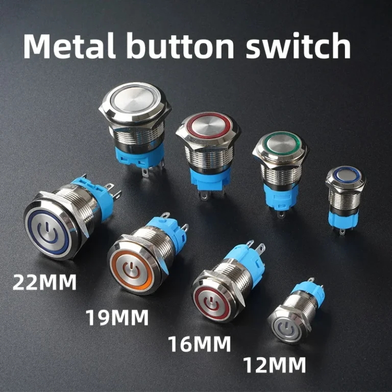 Interruptor de botón de Metal de 12, 16, 19 y 22MM, luz LED, impermeable, momentáneo, autobloqueo, fuente de alimentación del motor del coche, 5V, 6V, 12V, 24V, 220V, rojo y azul