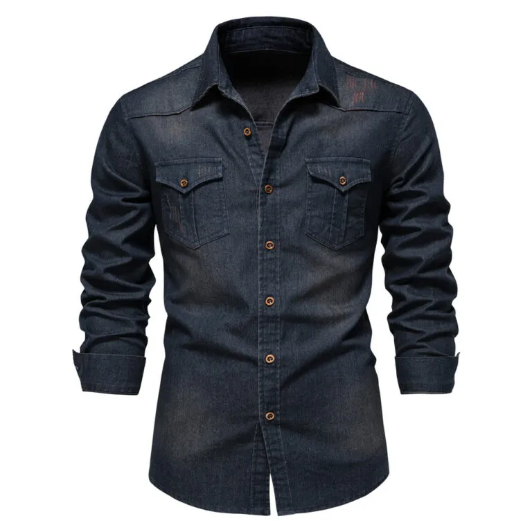 Camisa de denim elástico de algodón AIOPESON