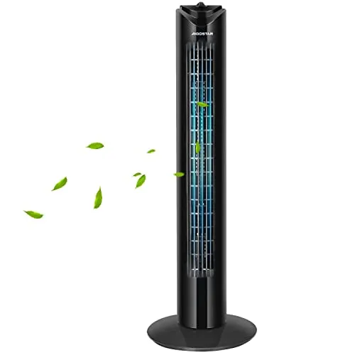 Aigostar Ventilador de Torre, 3 Velocidades, Oscilación de 85º, Silencioso, Temporizador 120 min, 82 cm de Alto, Diseño Compacto, Fácil Instalación, Ventilador de Pie Portátil 45W, Negro, Benson