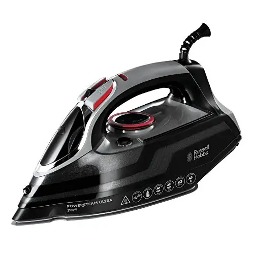 Russell Hobbs Plancha de Ropa Powersteam Ultra – 3100W, Suela Cerámica, Planchado Seco, Golpe Vapor 210 g, Antical, Antigoteo, Función Autolimpieza, Apagado Automático, Negro