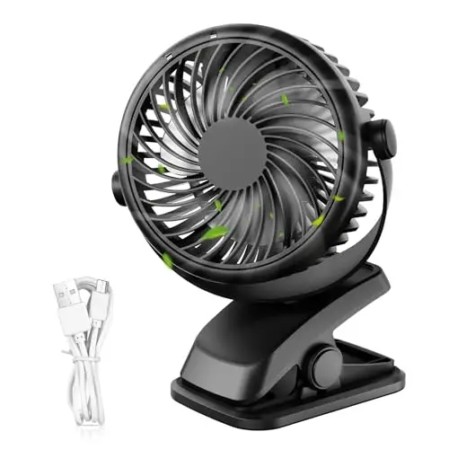 QHUI Mini Ventilador de escritorio, Ventilador de refrigeración personal USB de 3 velocidades con rotación de 360 °, cable USB y batería para el hogar, oficina, gimnasio, pesca, camping