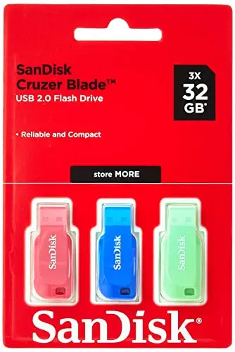 SanDisk 32GB Cruzer Blade USB Flash Drive, Pack of 3