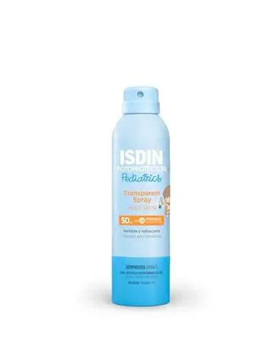 Fotoprotector ISDIN Pediatrics Transparent spray Wet Skin SPF 50 – Protector solar corporal para niños, invisible, ligero, para piel mojada, 250 ml