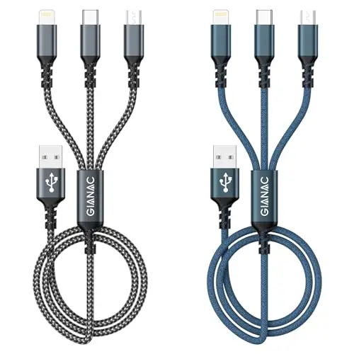 Multi Cable de Carga [2Pack 1.2M] 3 en 1 Multi USB Cargador Cable Nylon Cable USB con Micro USB Tipo C Lightning de Cargador Carga Rápida para Samsung Galaxy,Huawei,Honor,iPhone,Kindle,MacBook,LG