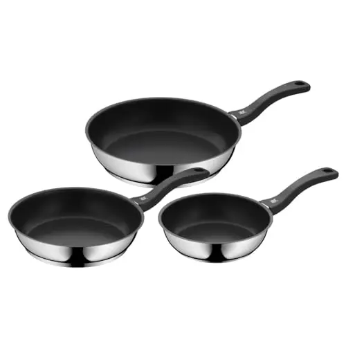 WMF Devil – Juego de 3 Sartenes Antiadherentes 20-24-28 cm, Sartén de Acero Inoxidable y Revestimiento Antiadherente para Todo Tipo de Cocinas Incluido Inducción, sin PFOA, Color Negro