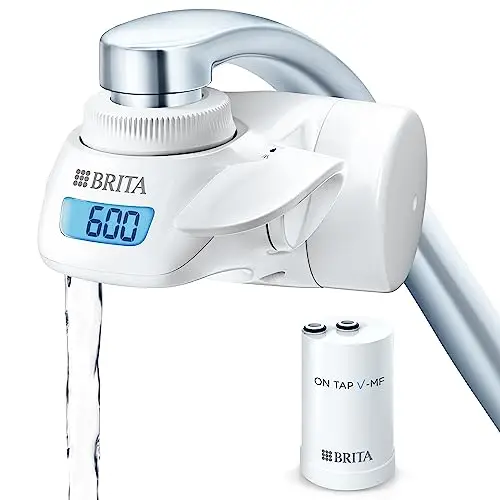 BRITA Sistema de filtrado de agua ON TAP Pro V-MF incl. 1x cartucho filtrante (600L) – para un 99,99% de agua libre de bacterias, reduciendo PFAS, incl. cuenta atrás digital LCD de capacidad