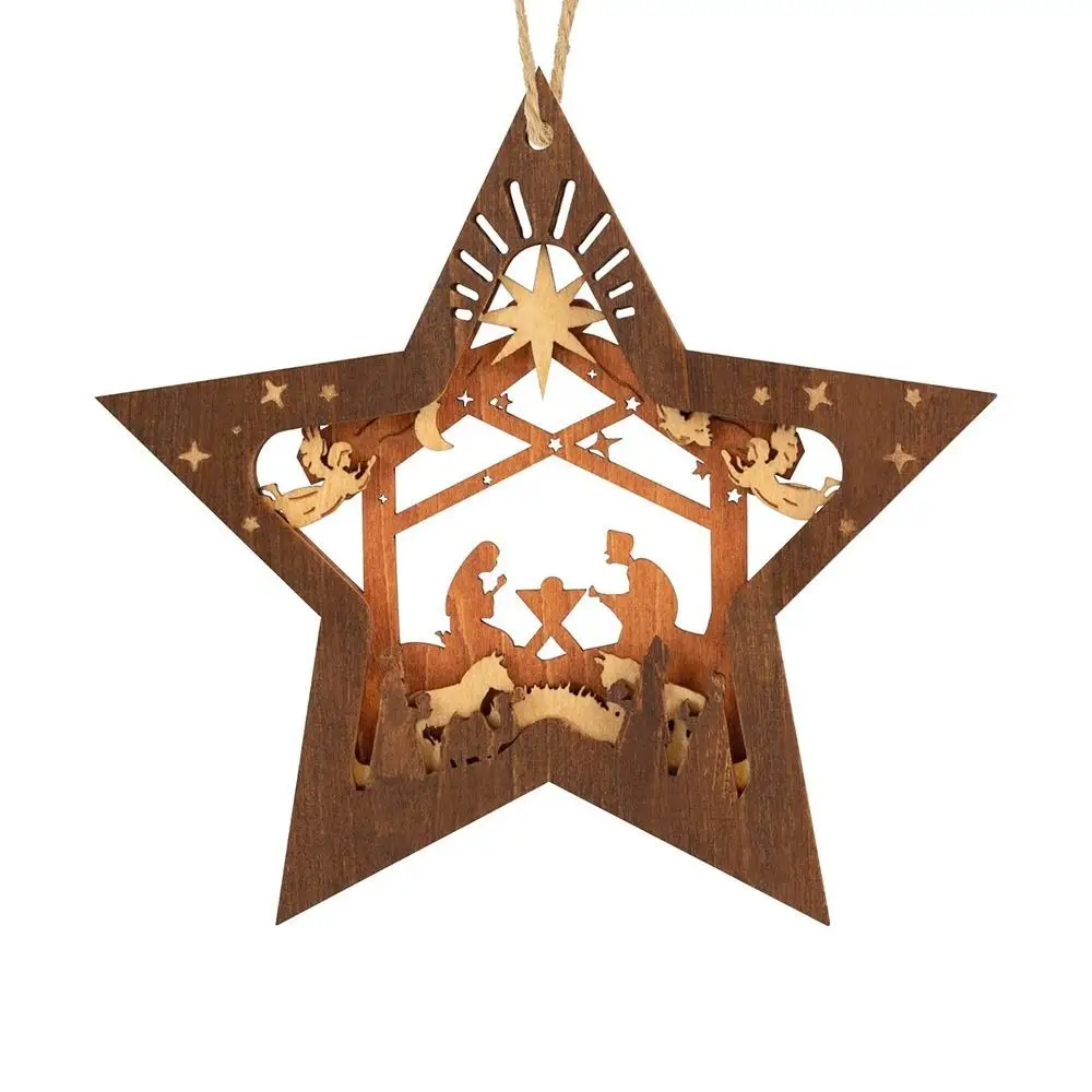 Adorno Navideño de Estrella – Pesebre de Madera