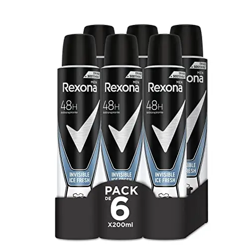 Rexona Invisible Desodorante Antitranspirante para Hombre Ice 200ml – Pack de 6